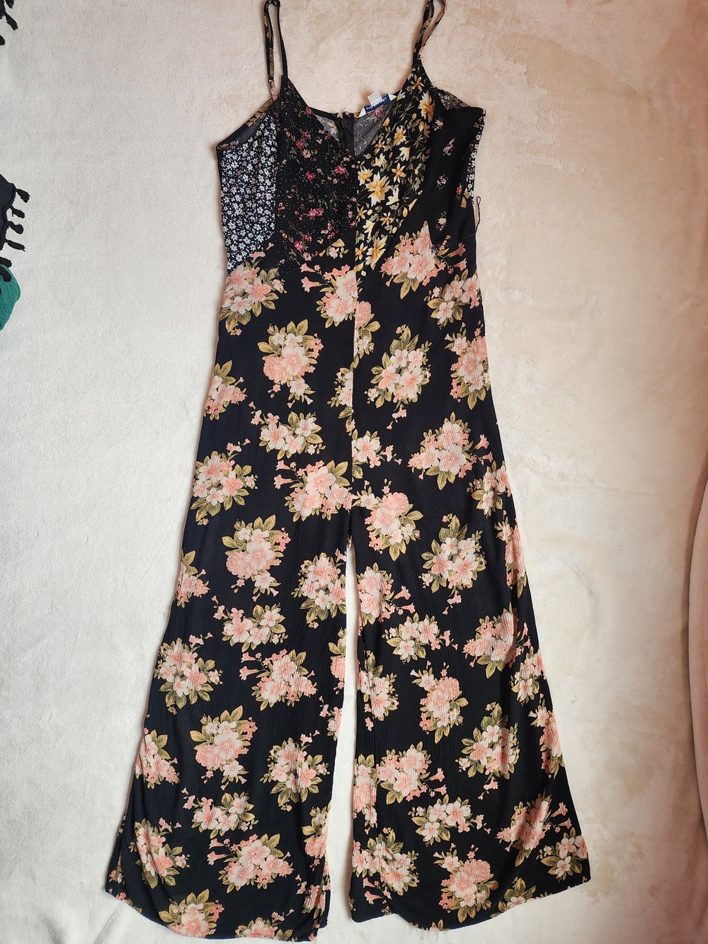 Floral Patchwork Flared Wide-Leg Jumpsuit Romper Romantic Boho Women's Medium - Picture 4 of 12